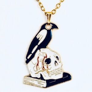 Edgar Allan Poe Raven Skull Gothic Novel Poem Supernatural Scary Horror Necklace